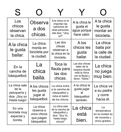 Soy Yo Cuento Bingo Card