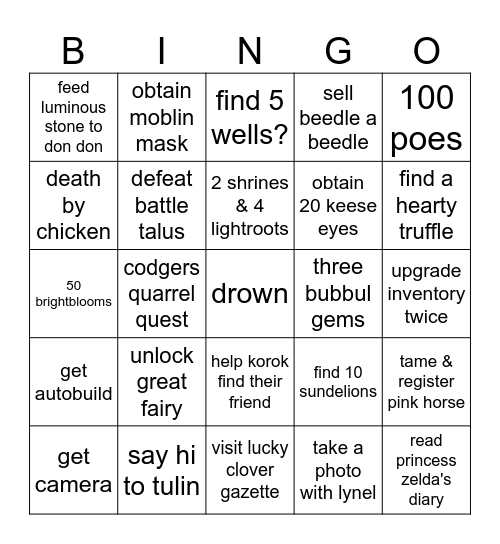 test Bingo Card