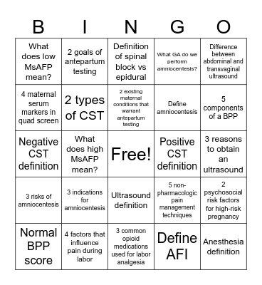 Unit 5 Bingo Card