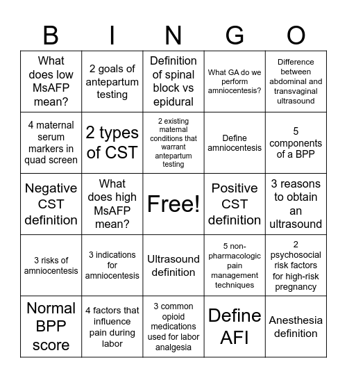 Unit 5 Bingo Card