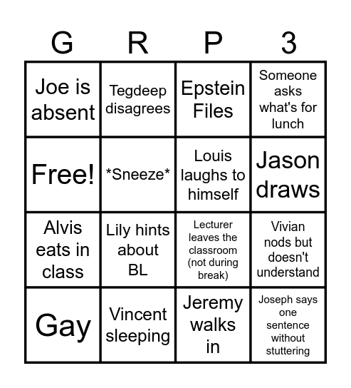 Group 3 Bingo 30/09/2026 Bingo Card