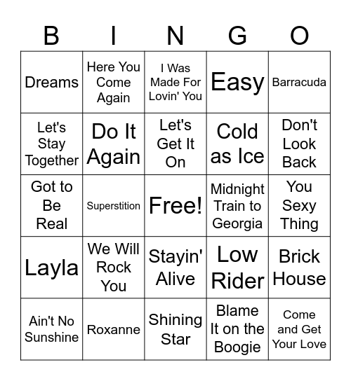 Bell Bottoms & Boogie Bingo Card