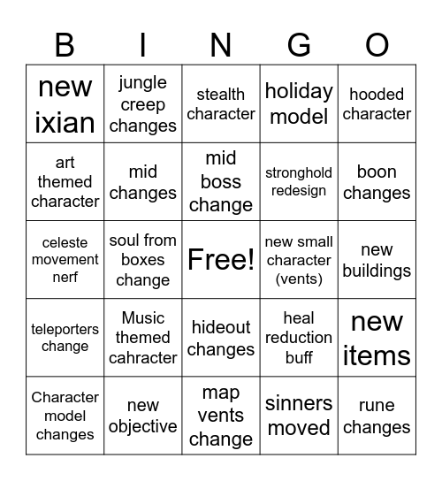 Deadlock update Bingo Card