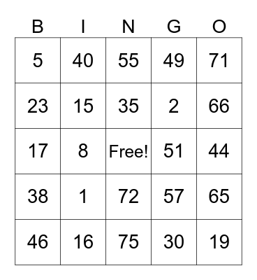 Untitled Bingo Card