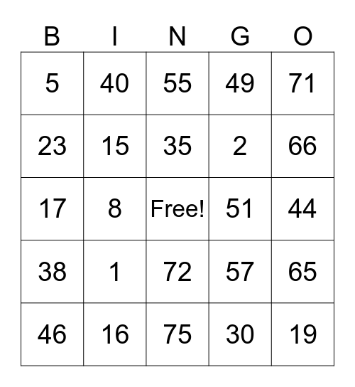 Untitled Bingo Card