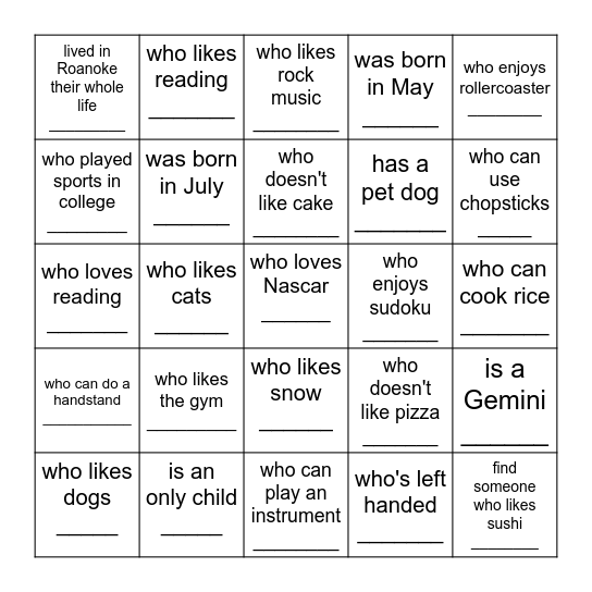 Find Someone Who... Bingo Card