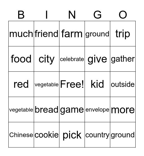 unit 2 Vocabulary Bingo Card