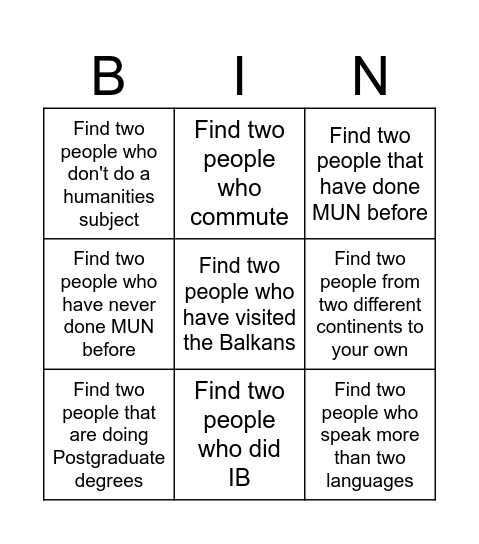 Icebreaker Bingo Card