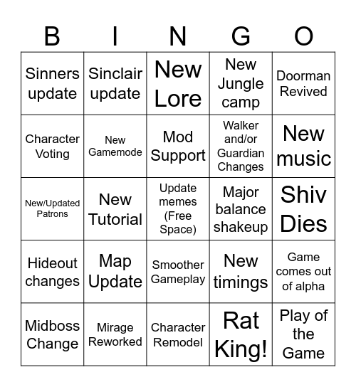 Deadlock Update Bingo Card