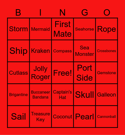 Pirate Bingo Card