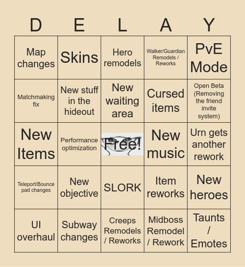 Deadlock Update Bingo Card