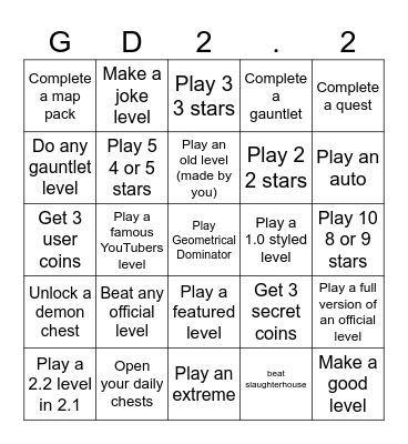 Geometry dash bingo Card