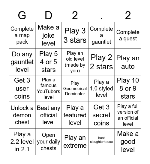 Geometry dash bingo Card