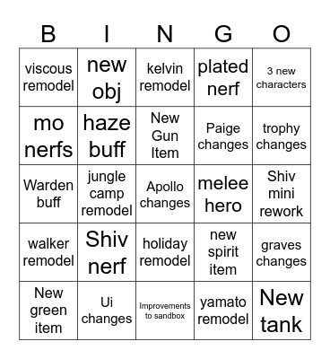 New patch Bingo Card
