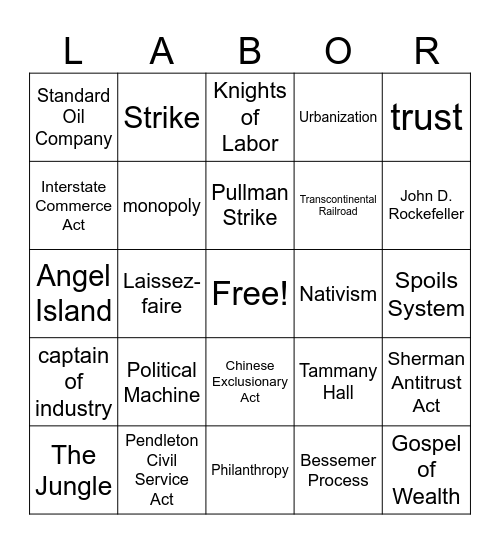 The Gilded Age Bingo Card
