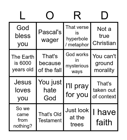 Christian Bingo Card