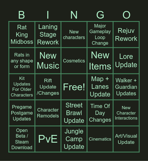 DEADLOCK Update 9/29/2026 Bingo Card