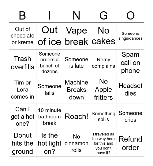 Krispy Kreme Bingo Card