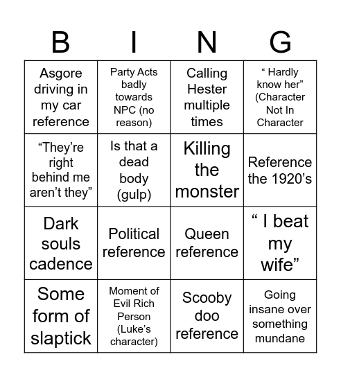 Jamie's Card Bingo Card