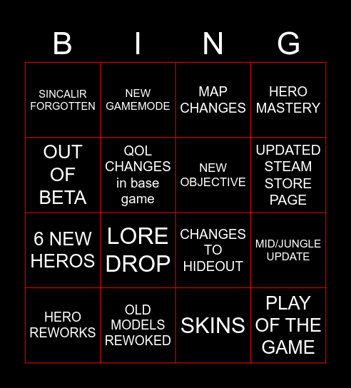 DEADLOCK PATCH Bingo Card