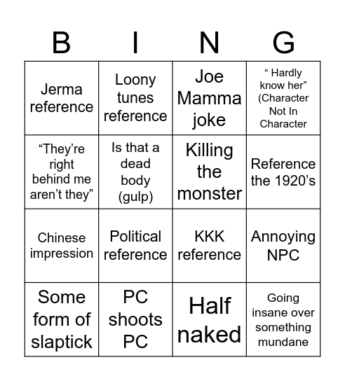 Jack's Card Bingo Card