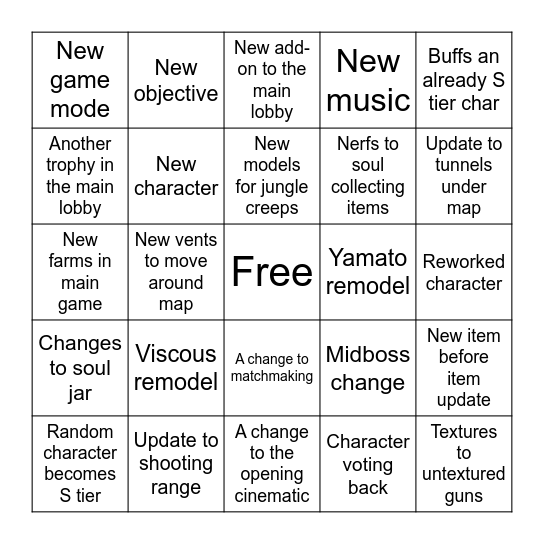 Deadlock Bingo Card