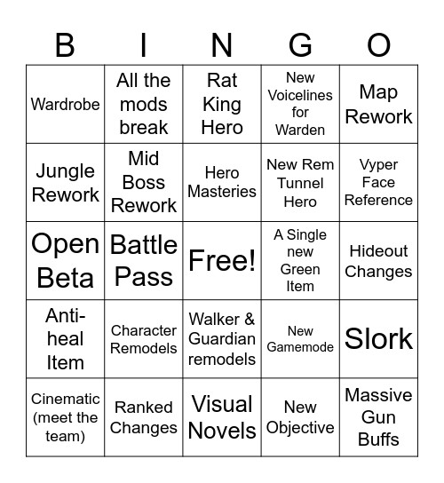 Deadlock Update Bingo Card