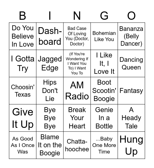 Game 1 - Boogie, Boot Scootin’ & Badonkadonks Bingo Card