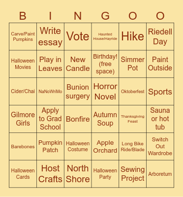 Fall 2026 Bingo Card