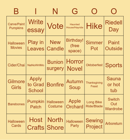 Fall 2026 Bingo Card