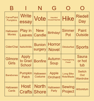 Fall 2026 Bingo Card