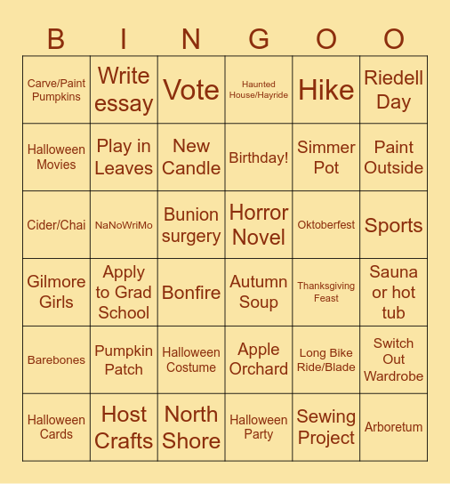 Fall 2026 Bingo Card
