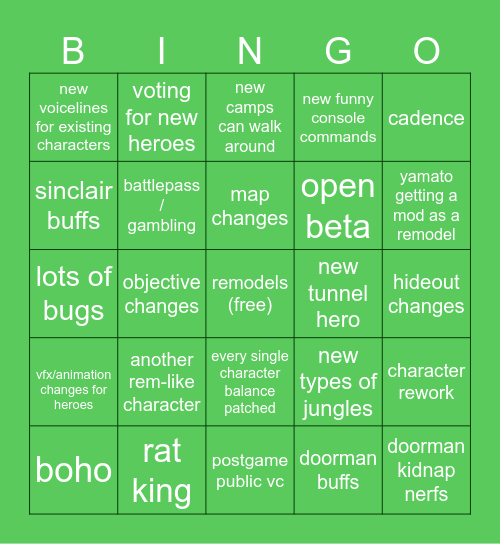 DEADLOCK PATCH Bingo Card
