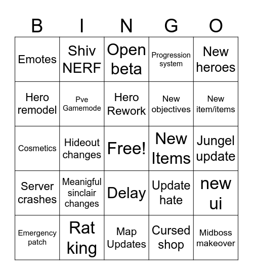 Deadlock patch Bingo Card