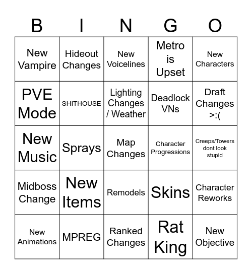 Deadlock Update Bingo Card