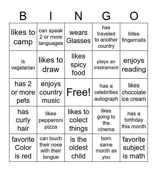 Human Bingo Card