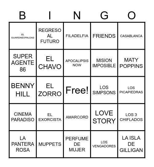 MUSICA DE SERIES Y PELÍCULASgo Bingo Card