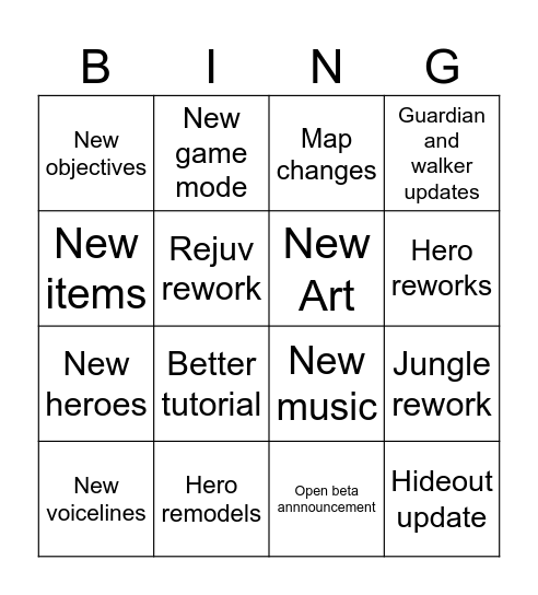 YOSHI Bingo Card