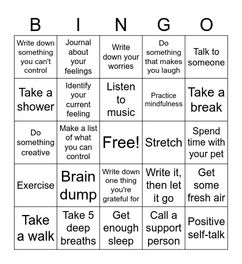 Recovery Bingo Card