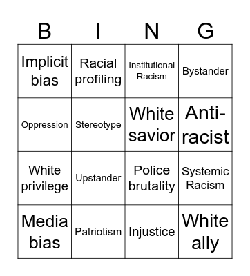 All American Boys Vocabulary Bingo Card