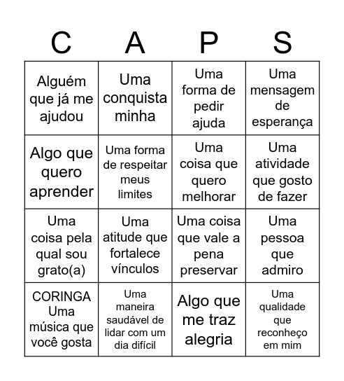 Bingo do Cuidado Bingo Card
