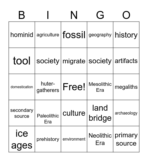 Stone Age Bingo Card
