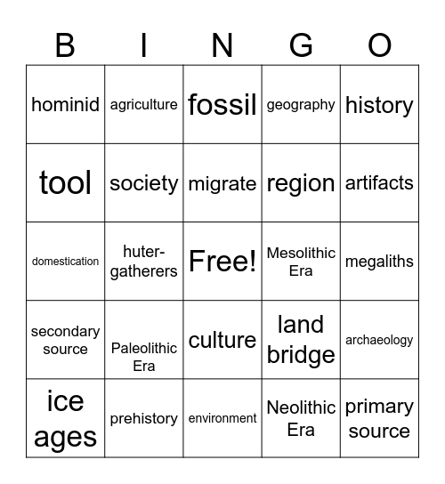 Stone Age Bingo Card