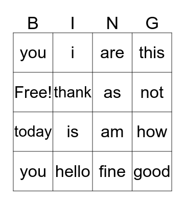 Test Bingo Card