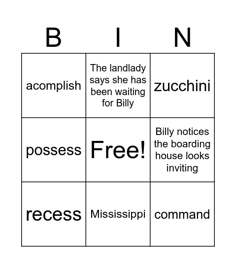 Spelling Vocabulary Module 3 Bingo Card