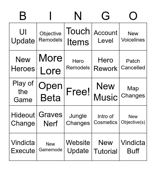 blade deadlock patch bingo card Bingo Card