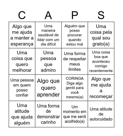 Bingo do Cuidado Bingo Card