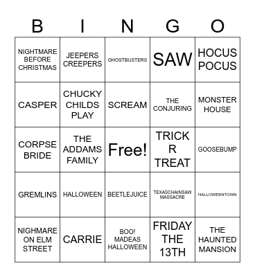 HALLOWEEN MOVIES Bingo Card