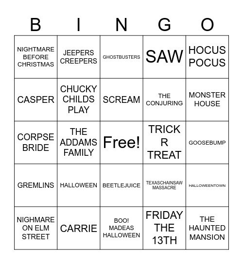 HALLOWEEN MOVIES Bingo Card