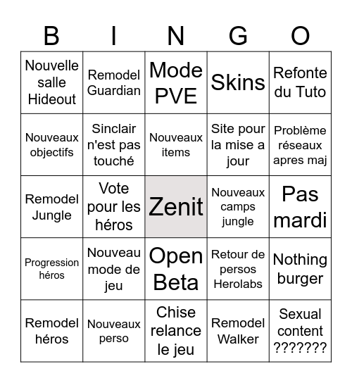 Deadlock Patch Bingo Card